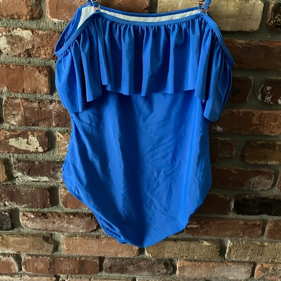 Funny Girl Royal Blue One Piece Ruffle Strapless Bathing Suit Size Medium - Picture 5 of 10
